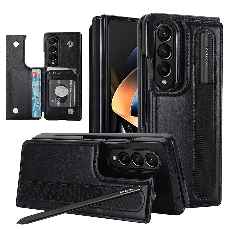 телефон Кейс для Назначение SSamsung Galaxy Z-образный сгиб 7 Z-сгиб 6 Z Fold 5 Z Fold 4 Z Fold 3 Кожаный чехол Слоты для держателей карт Откидная подножка с держателем для ручки Сплошной цвет 2025 - $25.99 –P1