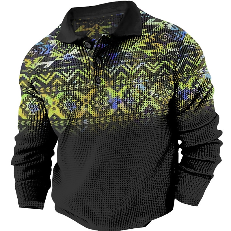 Per uomo Tribale Magliette Polo a Nido d'Ape Maglia da golf Manica Lunga Magliette polo Camicie con Colletto Vintage Casual Abbigliamento da vacanza Abiti da festa Bottoni Stampa 3D Autunno & Inverno del 2025 a $23.99 –P3