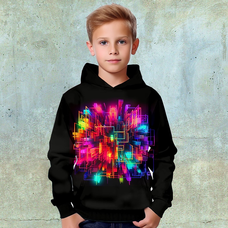 Pojkar 3D Grafisk Geometrisk Färgblock Huvtröja Långärmad 3D-tryck Vår Höst Vinter Mode Streetwear Häftig Barn 3-12 år Utomhus Ledigt Dagligen Normal 2025 - $18.99 –P4