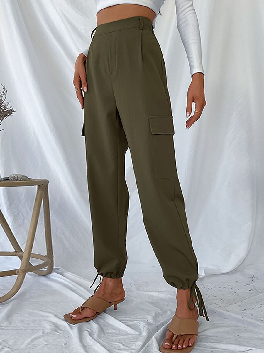 Women's Cargo Pants Full Length Cotton Micro-elastic Mid Waist Fashion Streetwear Outdoor Street ArmyGreen S M Fall Winter 2023 - US $29.99 –P4