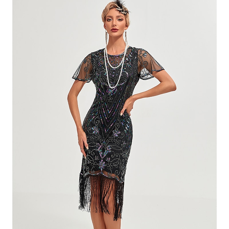 Roaring 20s 1920s Vacation Dress Flapper Dress Dress Masquerade The Great Gatsby Charleston Gentlewoman Sequins Tassel Fringe Women's New Year Masquerade Wedding Party Wedding Guest Adults' Dress 2025 - $51.99 –P3