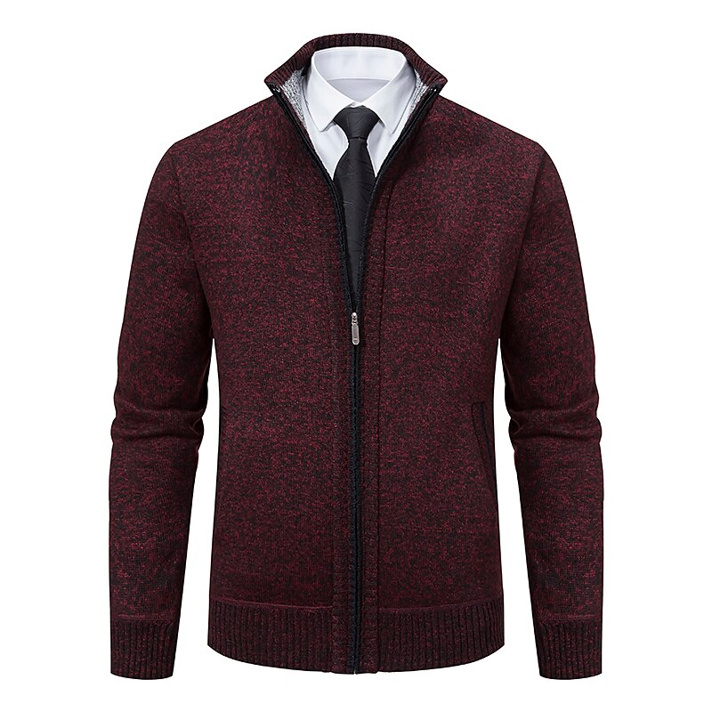 Men's Cardigan Sweater Mens Dress Sweaters Ribbed Knit Regular Knitted Plain Stand Collar Warm Ups Modern Contemporary Daily Wear Going out Clothing Apparel Fall & Winter Wine Red Blue S M L 2025 - $37.99 –P6