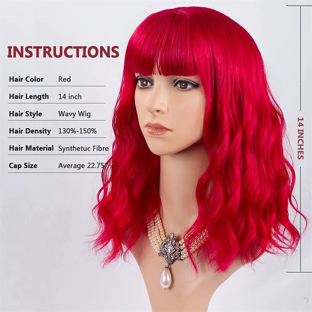 Pink Wig with Bangs Short Wavy Pink Wigs for Women Bob Wig 14 Inch Shoulder Length Middle Part Pastel Wig Curly Synthetic Colored Wigs for Girls Daily Cosplay Party Use 2025 - $21.99 –P10