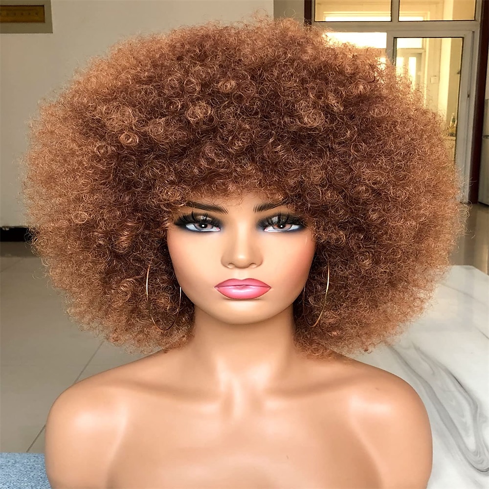 Short Afro Wig with Bangs for Black Women Afro Kinky Curly Wig 70s Premium Synthetic Big Afro Wig 2025 - $20.99 –P12