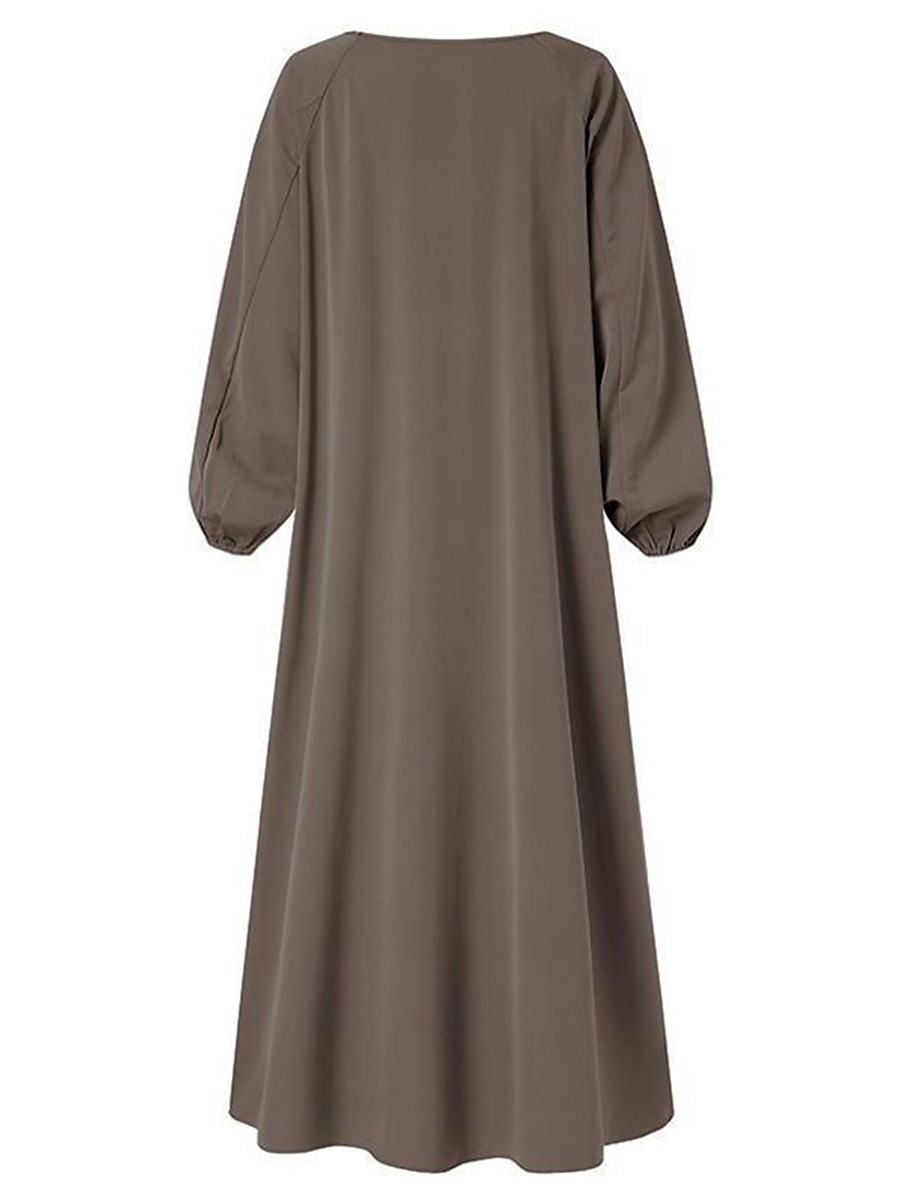 Abito lungo da donna, nero, marrone, verde, primavera, autunno, inverno, casual, abaya, classico, casual, stile da strada, all'aperto, per le vacanze, quotidiano, vestibilità ampia, tinta unita, scollo rotondo. del 2025 a $31.99 –P4