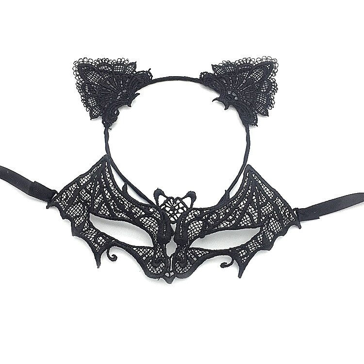maschera mascherata in pizzo per donna, maschera mascherata nera per donna maschera per gatti fascia per orecchie di gatto con girocollo a cuore del 2025 a $9.49 –P6