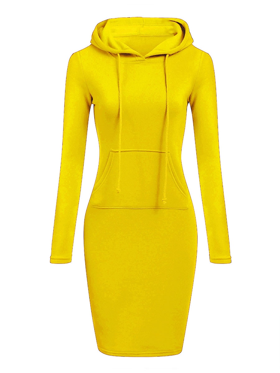 Per donna Abito con cappuccio Abito casual Mini abito Attivo Giornaliero Esterno Interni Fine settimana Felpa Tasche Tinta unica Colore puro Standard Nero Bianco Giallo S M L XL XXL del 2025 a GBP £21.73 –P9