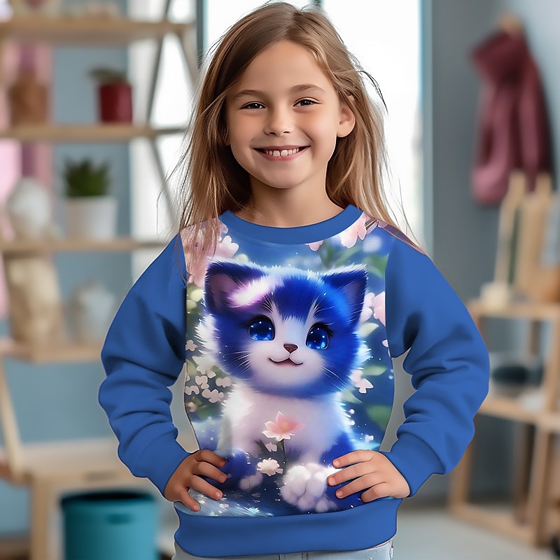 Fille 3D Graphic Bande dessinée Chat Sweatshirt manche longue 3D effet Eté Automne Mode Vêtement de rue Adorable Enfants 3-12 ans Extérieur Casual du quotidien Standard de 2025 ? $16.49 -P1