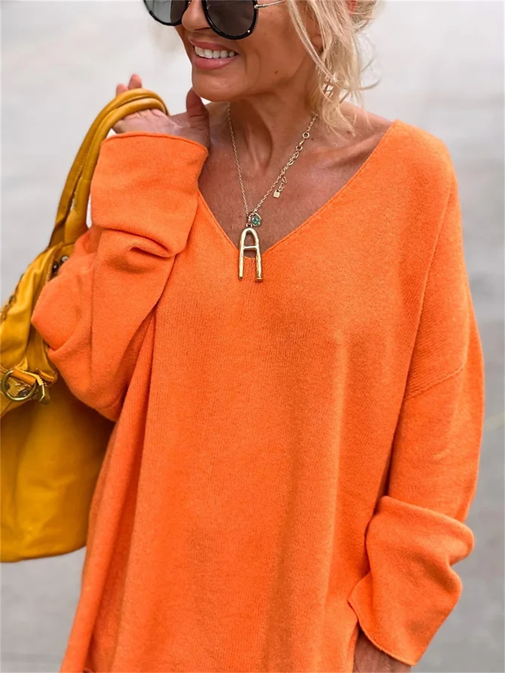 Women's Tunic Oversized Sweatshirt Pullover Sports Basic Neon & Bright Plain Street Casual V Neck Loose Fit Long Sleeve Black Pink Orange Gray Fall & Winter 2025 - $29.99 –P3