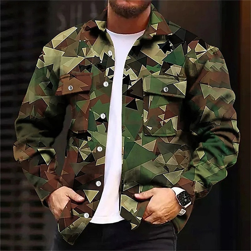 Férfi Álcázás álcázás Ing Ingkabát Overshirt Hosszú ujj Divat Utcai sikk Dizájn Szabadtéri Hétköznapi Napi Ősz & tél Térfogatcsökkenés Nyomtatott Oliva zöld Katonai zöld Sötétzöld Lóhere 2025 - $37.99 –P1