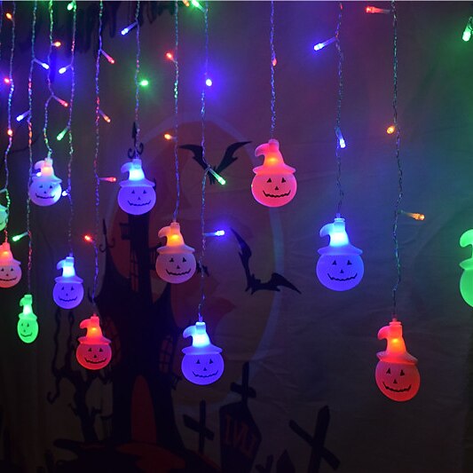 Halloween Decorations 3.5M 96Led LED Icicle Curtain String Lights, 3D Pumpkin Ghost Lantern for Home Party Holiday Lights EU US AU UK Plug 2025 - $17.99 –P3