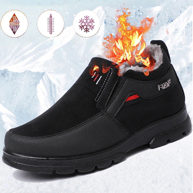 męskie czarne zimowe buty typu slip-on z podszewką z polaru, wodoodporne i ciepłe do noszenia na zewnątrz w zimne dni 2025 - $34.99 –P1