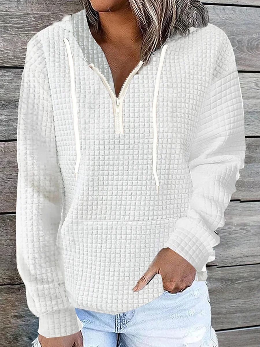 Per donna Tinta unica Essenziale Manica lunga Felpa mezza cerniera Top regolari Strada Informale Tasca frontale Chiusura lampo quarto Nero Bianco Rosa Cachi Blu scuro Autunno inverno del 2025 a $34.99 –P3