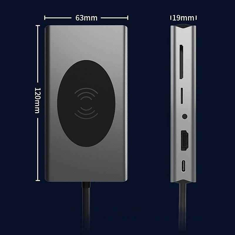 13 IN 1 USB C HUB Adapter with Wireless Charging USB C To HDMI 3.5mm Jack Audio SD TF HDMI VGA RJ45 USB3.0 Docking Station for MacbookPRO 2025 - $68.99 –P15