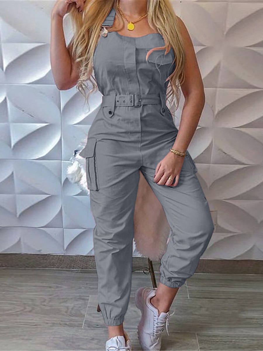 Női Szabályos Jumpsuitek Utcai sikk Tömör szín Ujjatlan V-alakú Zseb Magas derék Vakáció Utca Normál Fekete Sárga Arcpír rózsaszín Ősz 2025 - $29.99 –P4