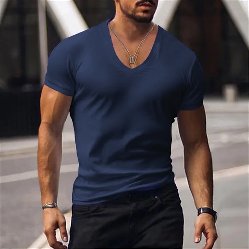 Men's T Shirt Tee Top Short Sleeves V Neck Summer Plain Fashion Designer Basic Vacation Street Going out Black White Red Top Tee for Men 2025 - $14.99 –P9