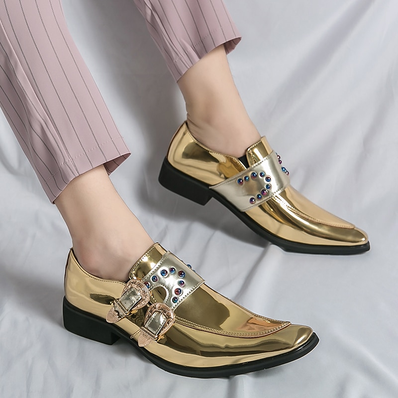 herresko i rosa metallisk spenne – mote loafers med rhinestone-detaljer for fest- og sceneklær 2025 - $59.99 –P17