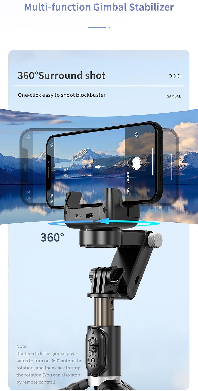 Desktop Gimbal Selfie Stick Tripod Stabilizer with Light Remote Following Foldable for Smartphone iPhone 13 Xiaomi for Video Q18 2025 - $67.99 –P3