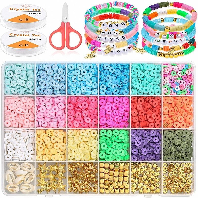 4800Pcs Clay Beads for Jewelry Making Bracelet Kit,Flat round Polymer Best  New