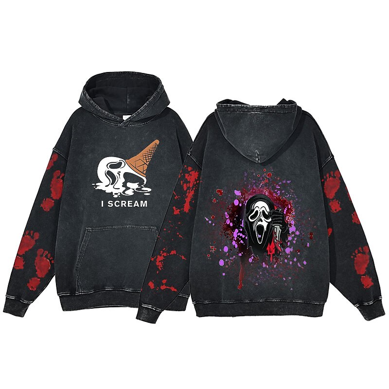 předvečer Všech svatých Výkřik Ghostface Kostlivec Kapuce Nadměrně velké tričko prané kyselinou Tisk Přední kapsa Grafika Pro Pro páry Pánské Dámské Dospělé Plesová maškaráda Horká ražba Běžné / Denní 2025 - $37.99 –P6