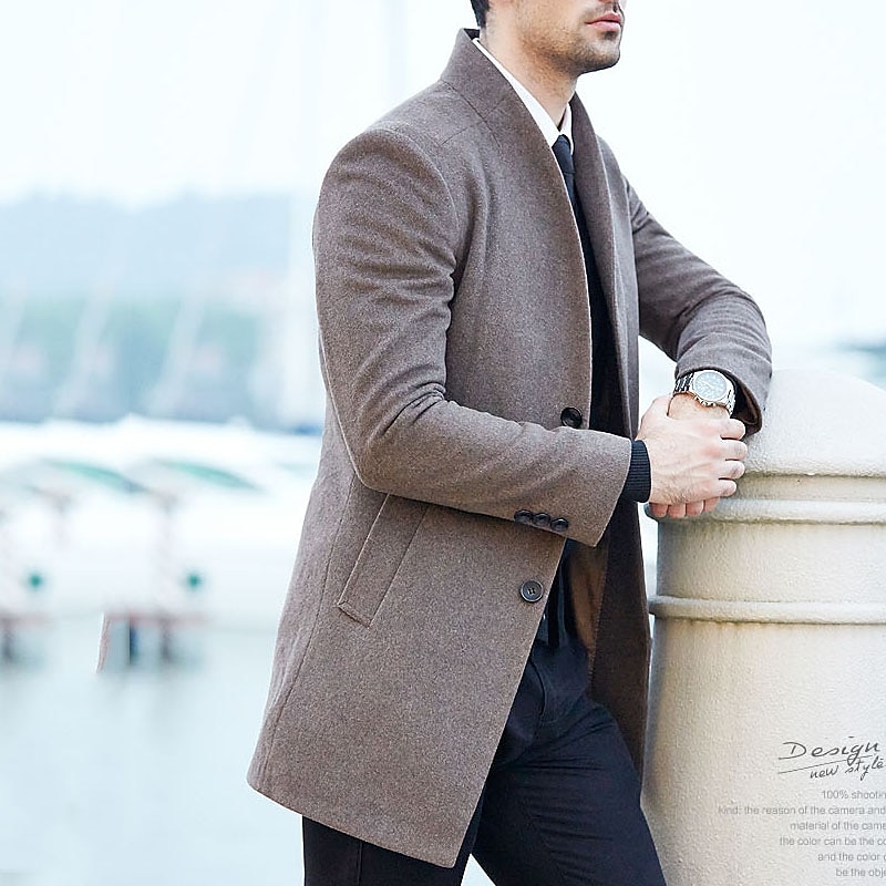Herr Vinterkappa Yllekappa Rock Trenchcoat Utomhus Dagliga kläder Höst vinter Polyester Vindtät jacka Ytterkläder Kläder Mode Streetwear Slät Drottning Anne Enkelknäppt med Ett Knapphål 2025 - $83.99 –P11