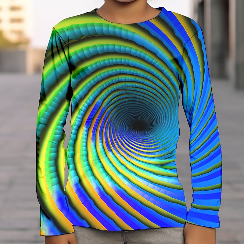 pojkar 3D-grafik optisk illusion t-shirt långärmad 3D-tryck sommar vår höst sport mode streetwear polyester barn 4-12 år utomhus casual daglig normal passform 2025 - $13.99 –P13