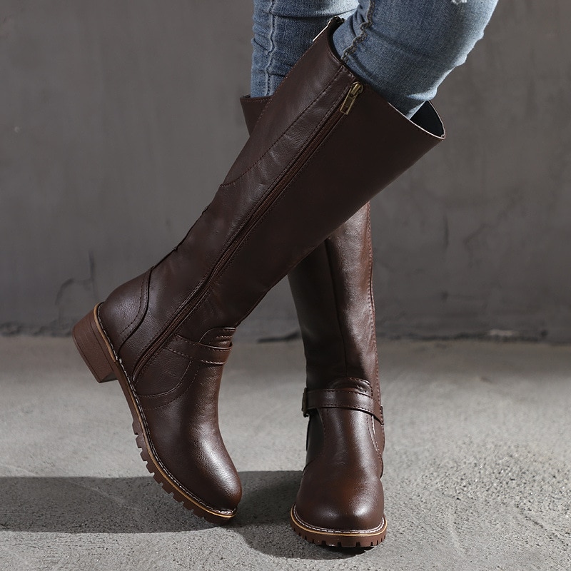 Women's Knee High Riding Boots with Side Zipper and Buckle – Classic Faux Leather Fall Winter Boots for Daily Wear, Commuting, and Outdoor Outfits 2025 - $42.99 –P6
