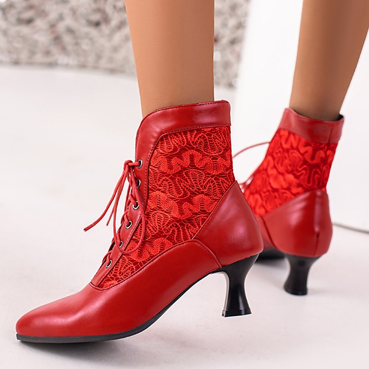 Botines blancos con cordones para mujer, paneles bordados y tacón medio: estilo victoriano elegante para ocasiones formales 2025 - $64.99 –P5