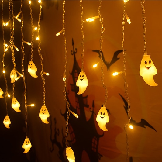 Halloween Decorations 3.5M 96Led LED Icicle Curtain String Lights, 3D Pumpkin Ghost Lantern for Home Party Holiday Lights EU US AU UK Plug 2025 - $17.99 –P18