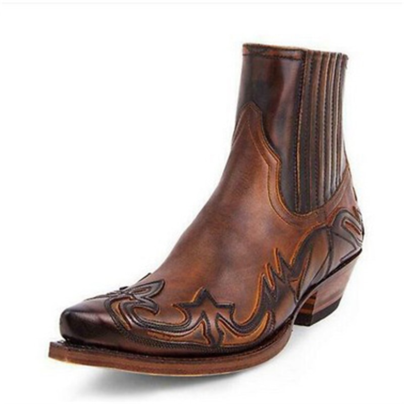 bottes de cowboy western en cuir pour hommes avec un design en relief complexe, un bout carré classique et un talon bottier - parfaites pour les rodéos, les concerts country et les sorties décontractées de 2025 ? $54.99 –P4