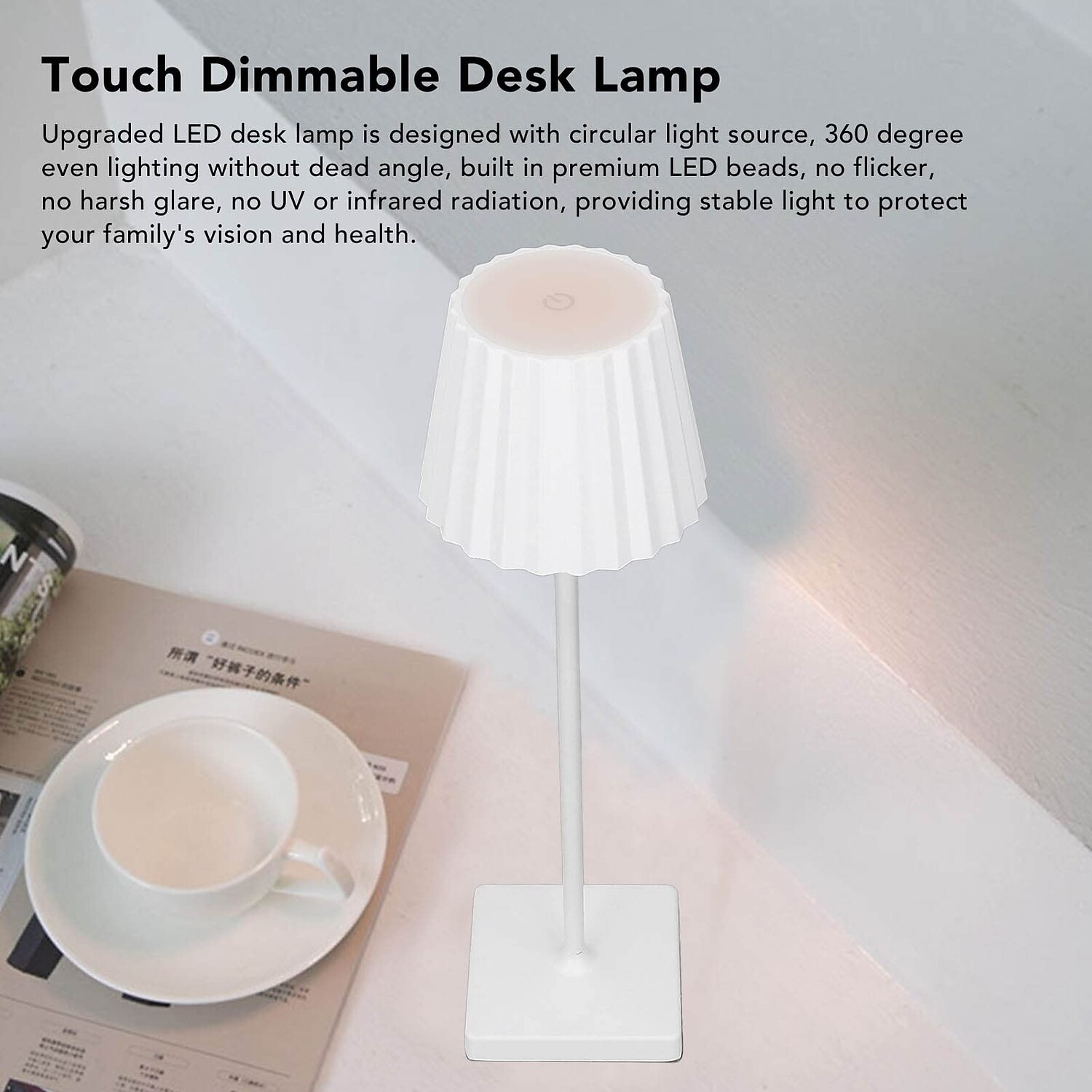 Cordless Table Lamp Eye Protection Aluminum Touch Stepless Dimming Pleated Lampshades Rechargeable Non Slip LED Tri-color Table Lamp with USB Charging Cable for Dining Room 2025 - $35.99 –P7