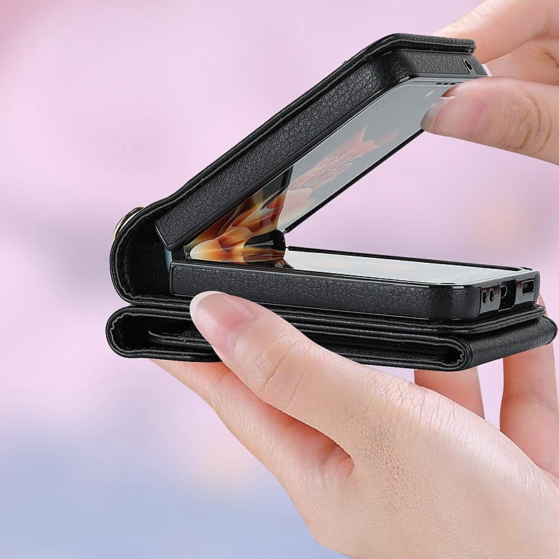 Handy Hülle Handyhüllen Für Samsung Galaxy Z Flip 7 Z Flip 6 Z Flip 5 Z Flip 4 Z Flip 3 Brieftaschenhülle Ringhalter mit Trageriemen Anti-Diebstahl Retro PC PU-Leder 2025 - $32.99 –P2