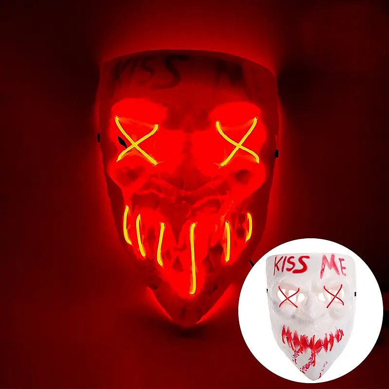 Halloween Led Mask Men's Kiss Me Luminous Mask Masquerade Cold Light LED Mask Halloween Horror Props (Battery Not Included) 2025 - $13.99 –P8