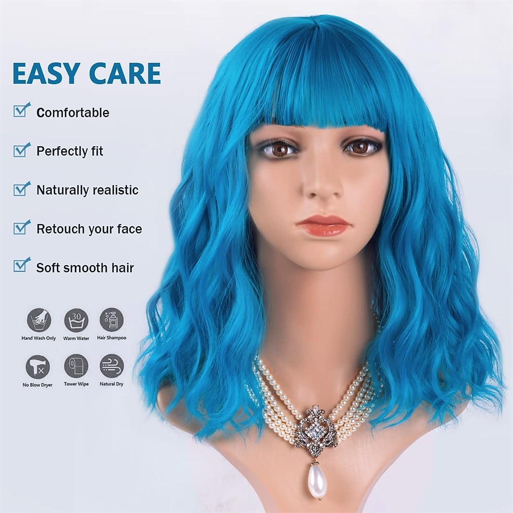 Pink Wig with Bangs Short Wavy Pink Wigs for Women Bob Wig 14 Inch Shoulder Length Middle Part Pastel Wig Curly Synthetic Colored Wigs for Girls Daily Cosplay Party Use 2025 - $21.99 –P15