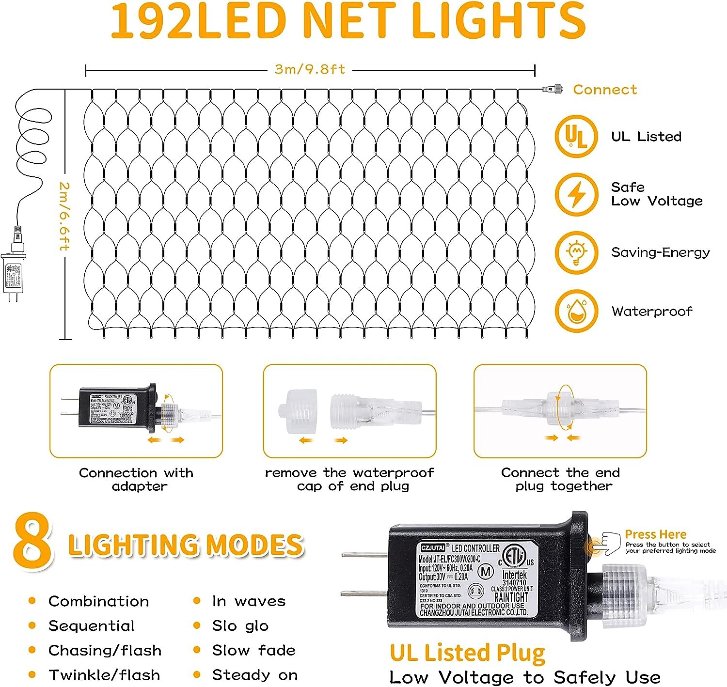 3*2M 192 LED Net Lights Outdoor Mesh Lights,8 Modes Net Lights for Bushes Plug in, Waterproof Christmas Halloween Decoration Net String Lights for Bushes Ceiling Wedding Indoor Outdoor(9.8ft x 6.6ft) 2025 - $40.99 –P14
