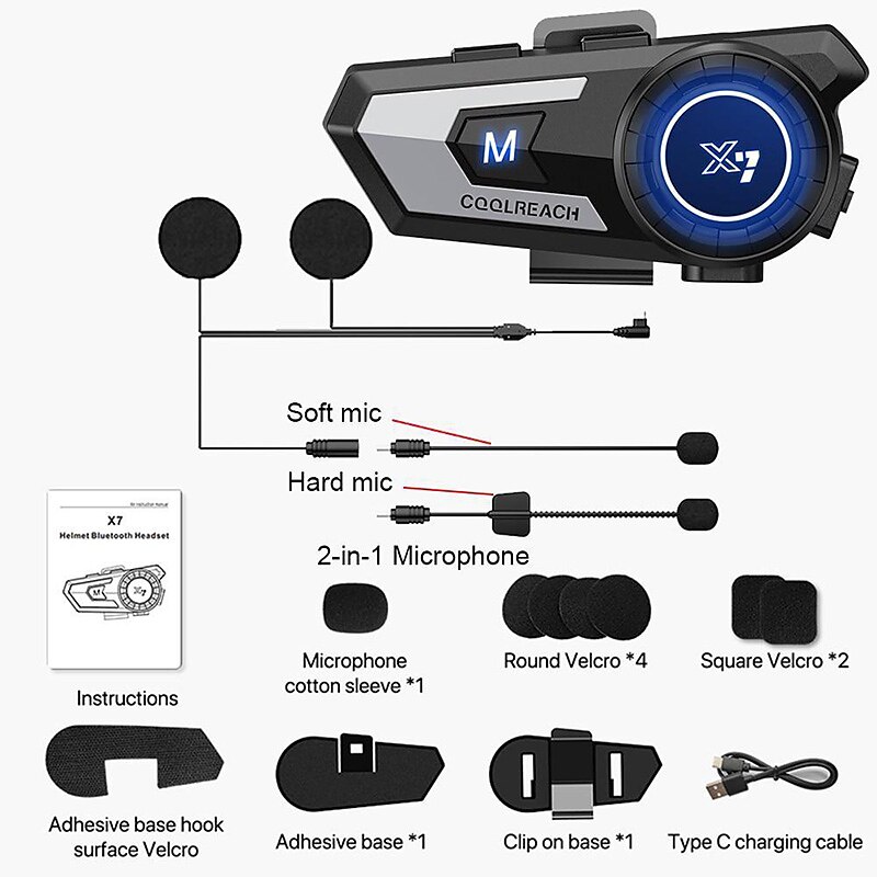 X7 Bluetooth 5.0 Motorcycle Helmet Headset Headphone Wireless Motorcycle Handsfree Stereo Earphone MP3 Speaker Waterproof 2025 - $63.99 –P14