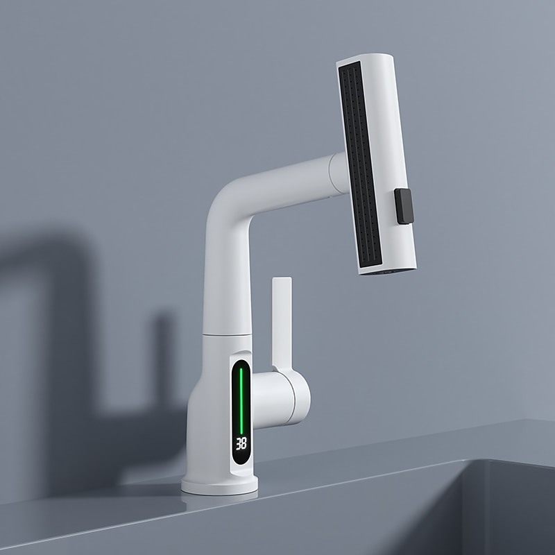 Vaskekran for baderom - Roterbar / Trekk ut / LED galvanisert / Malte overflater Centersat Enkelt Håndtak Et HullBath Taps 2025 - $145.99 –P7
