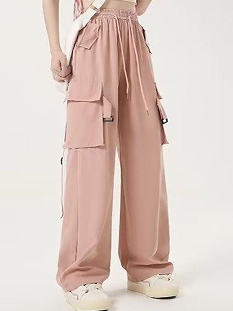 Women's Cargo Pants Wide Leg Pants Trousers Full Length Pocket Baggy Micro-elastic High Rise Fashion Streetwear Street Daily Wear Black Pink S M Fall Winter 2023 - US $19.99 –P1