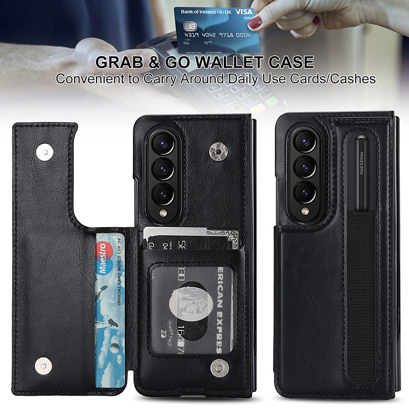 телефон Кейс для Назначение SSamsung Galaxy Z-образный сгиб 7 Z-сгиб 6 Z Fold 5 Z Fold 4 Z Fold 3 Кожаный чехол Слоты для держателей карт Откидная подножка с держателем для ручки Сплошной цвет 2025 - $25.99 –P9