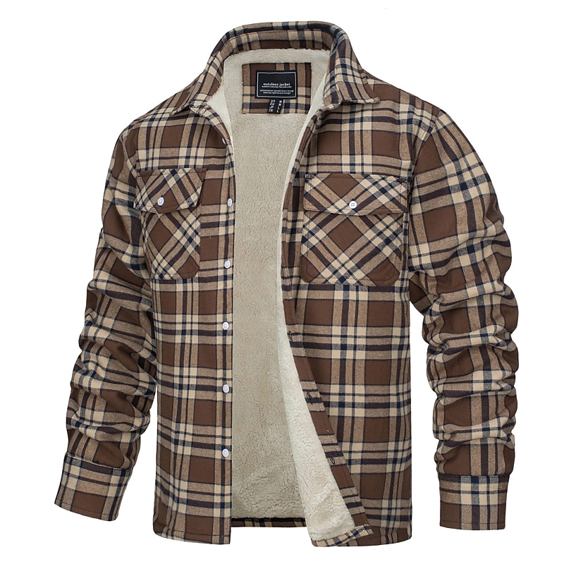 Herren Trucker Jacke Hemdjacke Shacket Flanell-Fleecejacke Outdoor Freizeitskleidung Warm Knopf Tasche Herbst Winter Farbblock Modisch Strassenmode Kargen Standard kleiner Finger Schwarz Marinenblau 2025 - $70.99 –P7