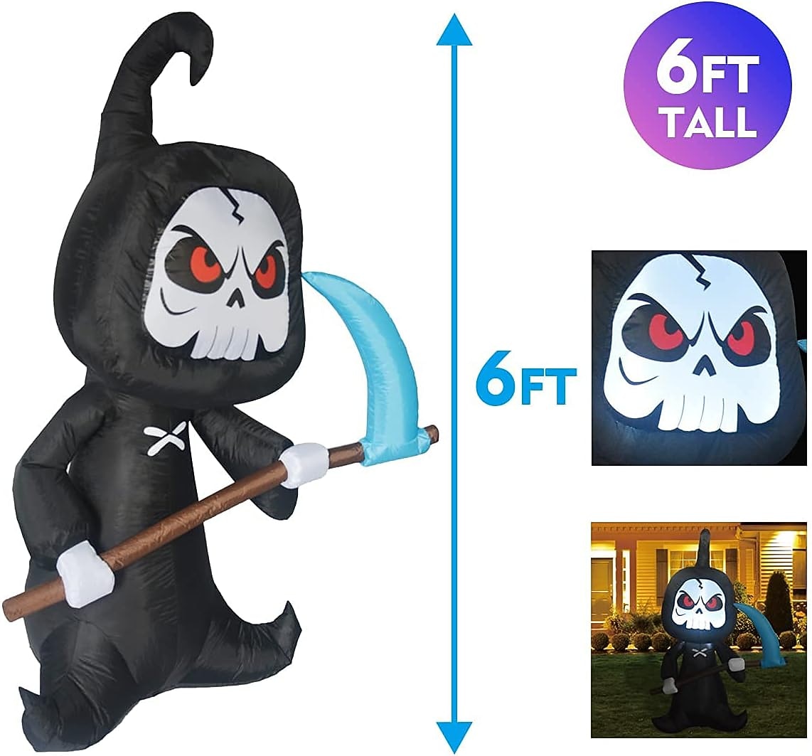 6FT Halloween Decoration Inflatable Halloween Grim Reaper Blow Up Yard Decoration Clearance with LED Lights Built-in for Holiday/Party/Yard/Garden 2025 - $73.99 –P3