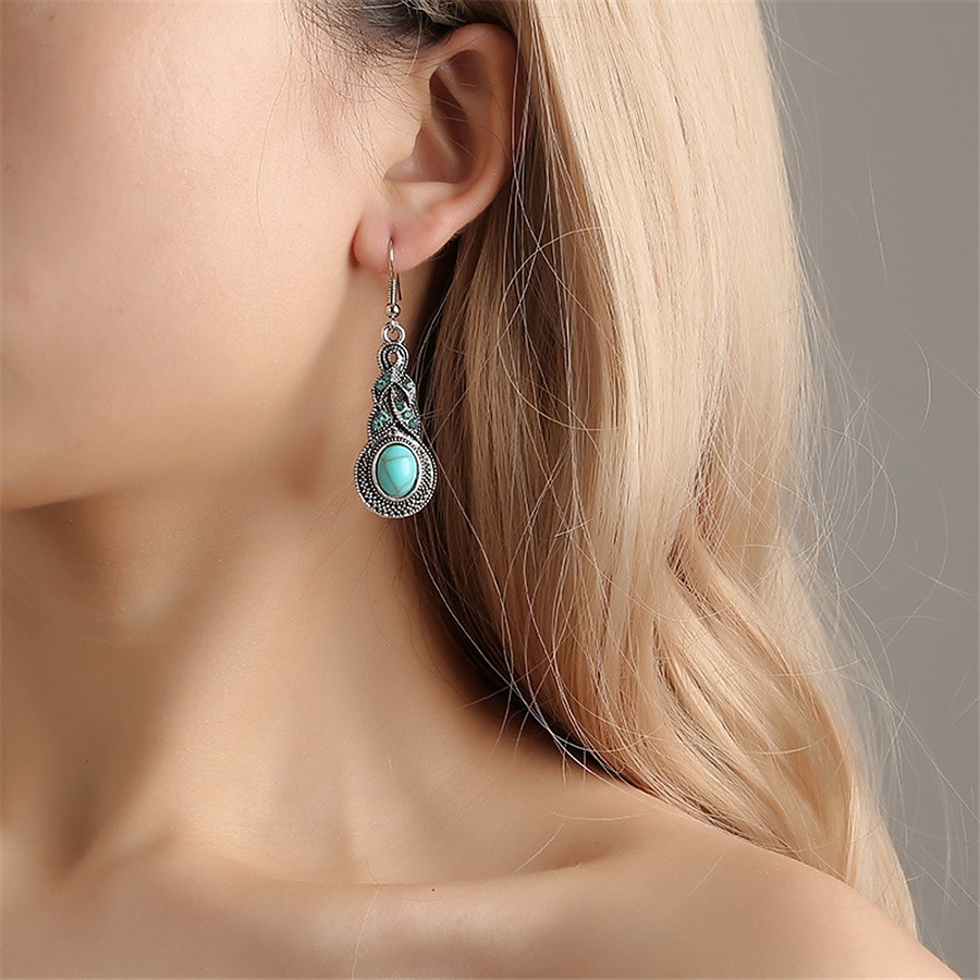 1 set (1 stks ketting 1 paar oorbellen) sieraden set voor dames blauw dagelijks reizen festival legering retro 2025 - $8.49 –P2