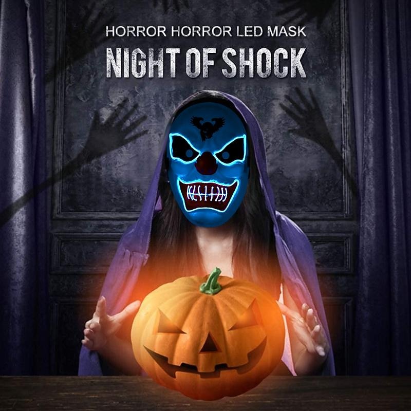 halloween led izzó maszk új party rave neon maszk dekor horror bohóc világító maszk álarcos maszk klub cosplay jelmez kellékek 2026 - $12.99 –P2