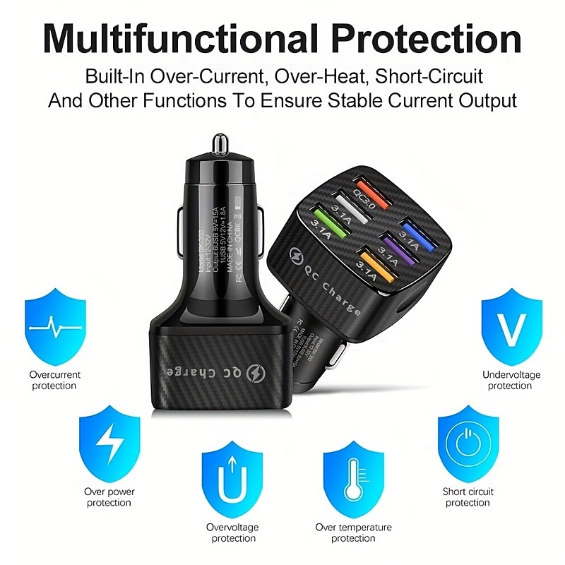 75w snel opladen 6-poorts qc3.0 & 5 usb 15a autolader adapter snel opladen draagbare telefoon adapter voor android oplader 2025 - $13.99 –P6