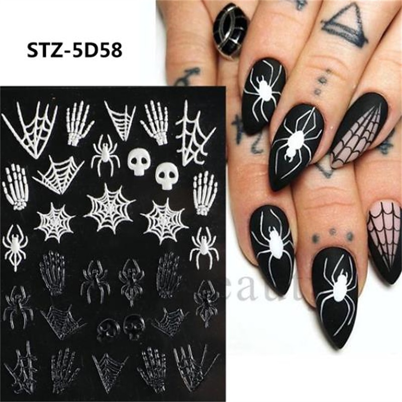 halloween dekorativní nálepka na nehty lebka hlava pavouk kost dýně reliéfní nálepka na nehty halloween dekorace kostry 2025 - $9.99 –P7