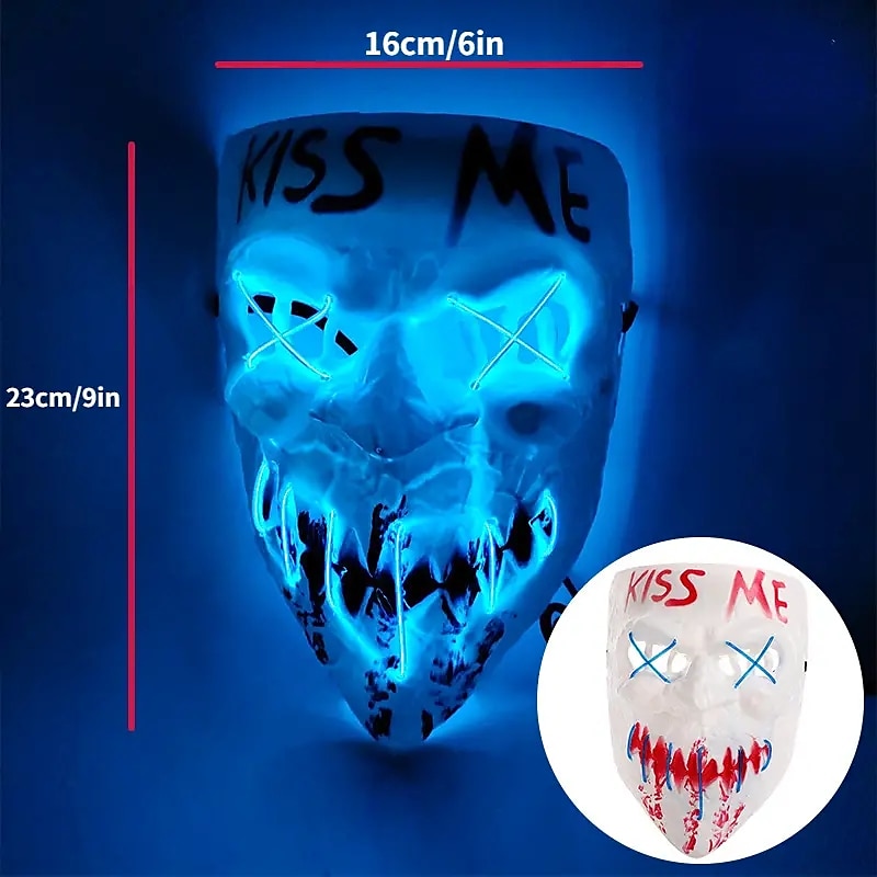 Halloween Led Mask Men's Kiss Me Luminous Mask Masquerade Cold Light LED Mask Halloween Horror Props (Battery Not Included) 2025 - $13.99 –P5