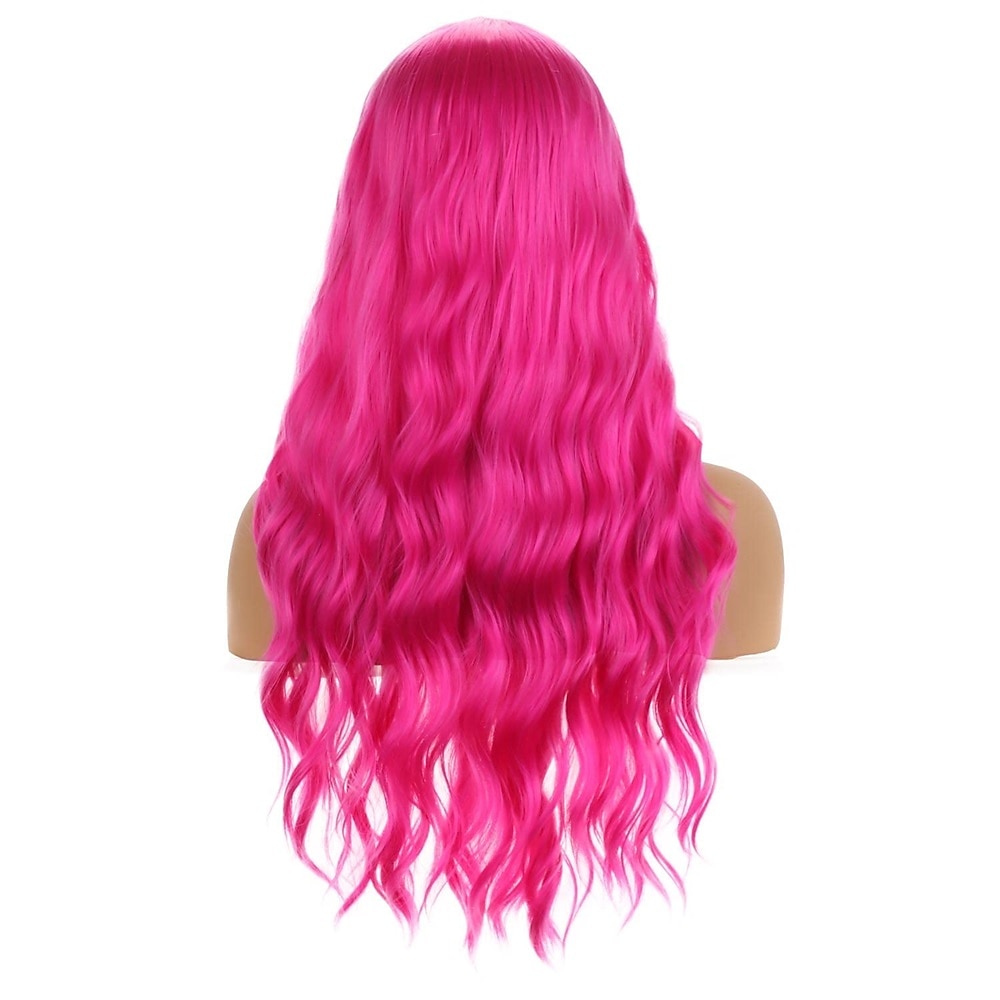 hete roze pruik magenta pruik lang krullend golvend roze pruiken voor vrouwen meisjes middelste deel hittebestendige hight density synthetische pruiken 2025 - $24.99 –P4