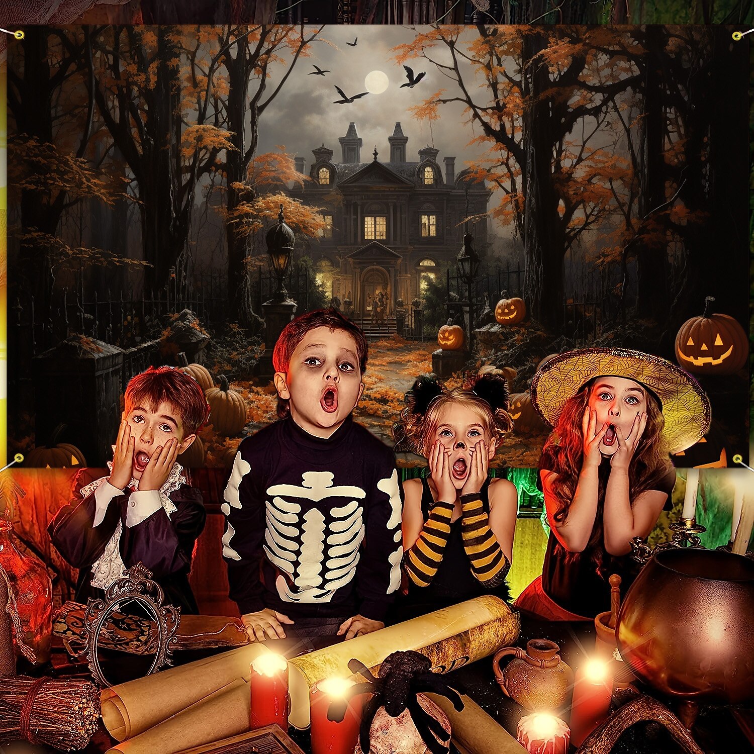 halloween dekorációk gobelin jack o lámpás tök dekor fal művészet nagy függő gobelin falfestmény fénykép háttér takaró függöny otthon hálószoba nappali denevérek kísértetjárta ház temető 2025 - $13.99 –P5