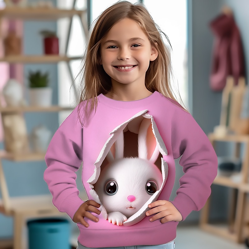 Dívčí 3D Komiks Králíček Mikina Dlouhý rukáv 3D tisk Léto Podzim Módní Šik ven Rozkošný Polyester Děti 3-12 let Venkovní Ležérní Denní Běžný 2025 - $17.49 –P13
