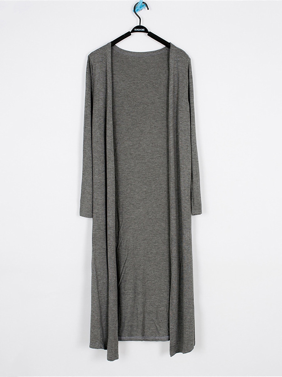 Women's Cardigan Sweater Stylish Casual Soft Solid Color Ribbed Open Front Oversized Long Sleeve Long Tops Knit Daily Going out Weekend Black White Summer Fall 2025 - $27.99 –P5